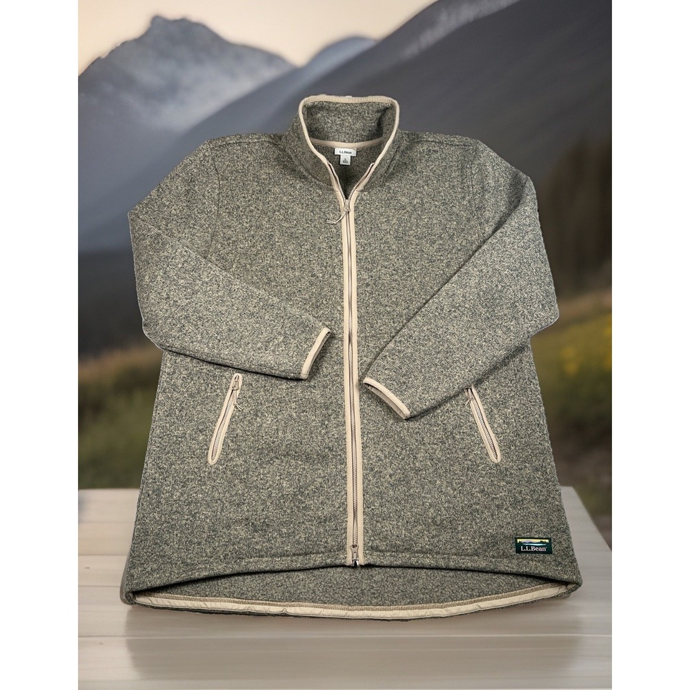 LL Bean Womens Full Zip Fleece Jacket Sweater Fleece Heather Gray L Reg